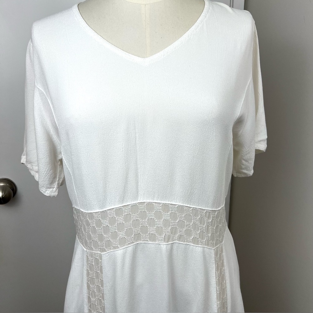 Johnny Was Vintage Semi Sheer Maxi Lace Trim Dress L White Fairy Wedding Event